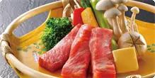 追加料理　和牛ステーキ 石川町は県内でも和牛の産地。お米を食べて育った石川牛は、柔らかな食感とさらっとした脂の旨みが自慢です。