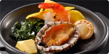 追加料理　鮑の酒蒸し 蒸した鮑にはぎゅっと旨みが凝縮され、酒の肴にぴったりです。